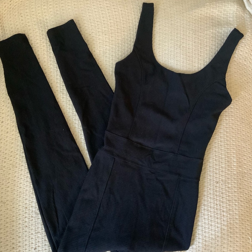 Revolve x Year of Ours Black Ribbed Reformer Onesie Jumpsuit Yoga Pilates